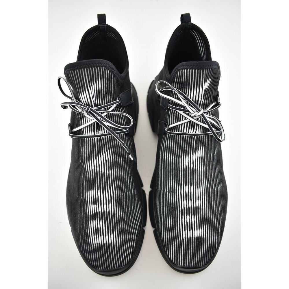 Prada Logo Knit Row Sock Black White Low Flat Trainer Sneaker Mens UK 8.5 US 9.5 - Picture 7 of 12